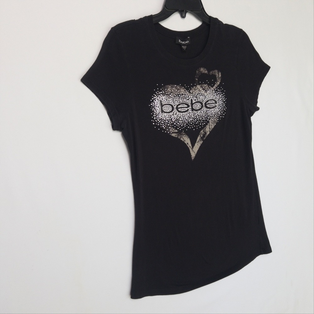 Vintage Y2K Bebe Baby Tee Rhinestone Studded Bling Big Logo Top Womens L Fits M - Picture 2 of 10